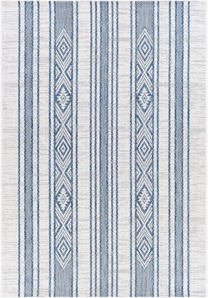 Livabliss Eagean Flatweave Polypropylene Rug Global Geometric Pattern for Patio or Entryway Dark Blue, Navy 5'3" x 7'7" EAG2351-5377