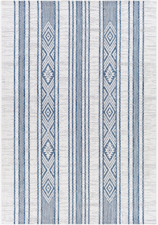 Livabliss Eagean Flatweave Polypropylene Rug Global Geometric Pattern for Patio or Entryway Dark Blue, Navy 5'3" x 7'7" EAG2351-5377