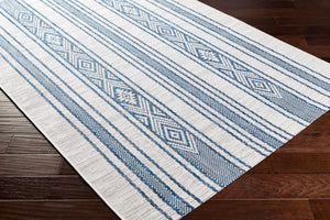 Livabliss Eagean Flatweave Polypropylene Rug Global Geometric Pattern for Patio or Entryway Dark Blue, Navy 2'7" x 10' EAG2351-2710