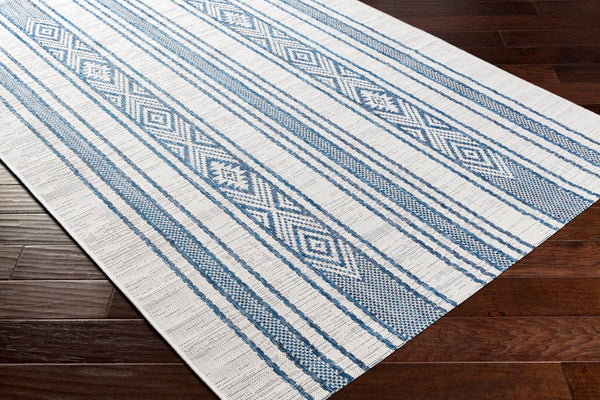 Livabliss Eagean Flatweave Polypropylene Rug Global Geometric Pattern for Patio or Entryway Dark Blue, Navy 2'7" x 10' EAG2351-2710