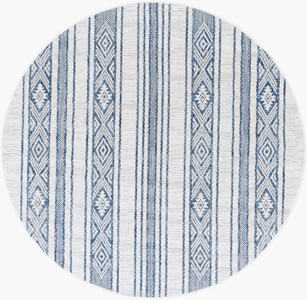 Livabliss Eagean Flatweave Polypropylene Rug Global Geometric Pattern for Patio or Entryway Dark Blue, Navy 6'7" x 6'7" Round EAG2351-67RD