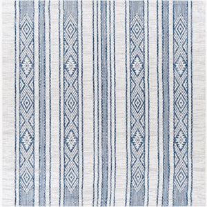 Livabliss Eagean Flatweave Polypropylene Rug Global Geometric Pattern for Patio or Entryway Dark Blue, Navy 6'7" x 6'7" Square EAG2351-67SQ