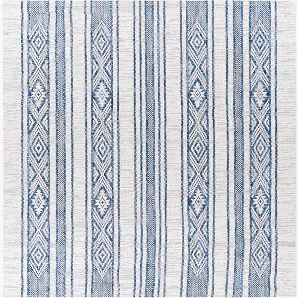 Livabliss Eagean Flatweave Polypropylene Rug Global Geometric Pattern for Patio or Entryway Dark Blue, Navy 6'7" x 6'7" Square EAG2351-67SQ
