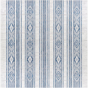 Livabliss Eagean Flatweave Polypropylene Rug Global Geometric Pattern for Patio or Entryway Dark Blue, Navy 7'10" x 7'10" EAG2351-710SQ