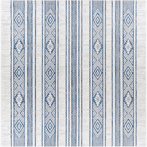 Livabliss Eagean Flatweave Polypropylene Rug Global Geometric Pattern for Patio or Entryway Dark Blue, Navy 7'10" x 7'10" EAG2351-710SQ