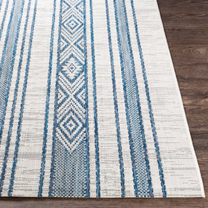 Livabliss Eagean Flatweave Polypropylene Rug Global Geometric Pattern for Patio or Entryway Dark Blue, Navy 2'7" x 10' EAG2351-2710
