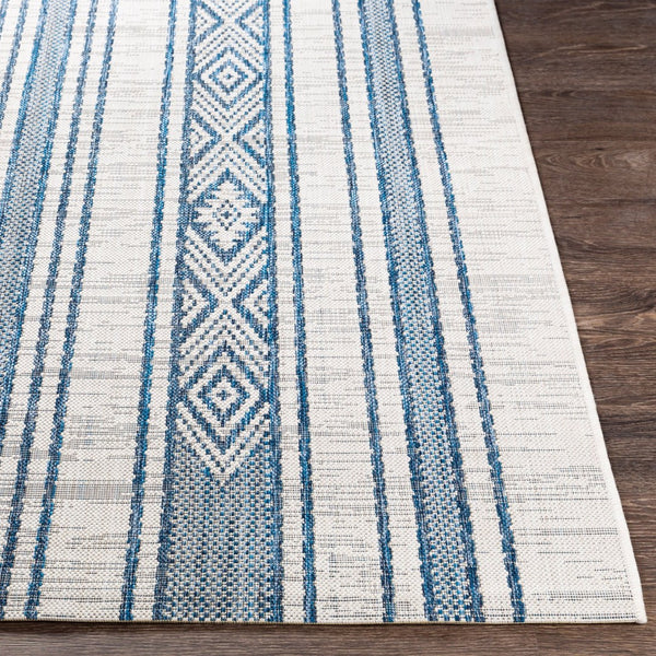 Livabliss Eagean Flatweave Polypropylene Rug Global Geometric Pattern for Patio or Entryway Dark Blue, Navy 2'7" x 10' EAG2351-2710