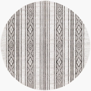 Livabliss Eagean Bohemian Global Flatweave Polypropylene Runner Rug for Hallways and Entryways Black, White 6'7" x 6'7" Round EAG2352-67RD