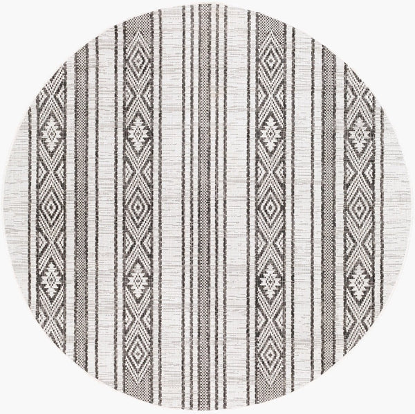 Livabliss Eagean Bohemian Global Flatweave Polypropylene Runner Rug for Hallways and Entryways Black, White 6'7" x 6'7" Round EAG2352-67RD
