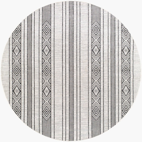 Livabliss Eagean Bohemian Global Flatweave Polypropylene Runner Rug for Hallways and Entryways Black, White 7'10" x 7'10" Round EAG2352-710RD