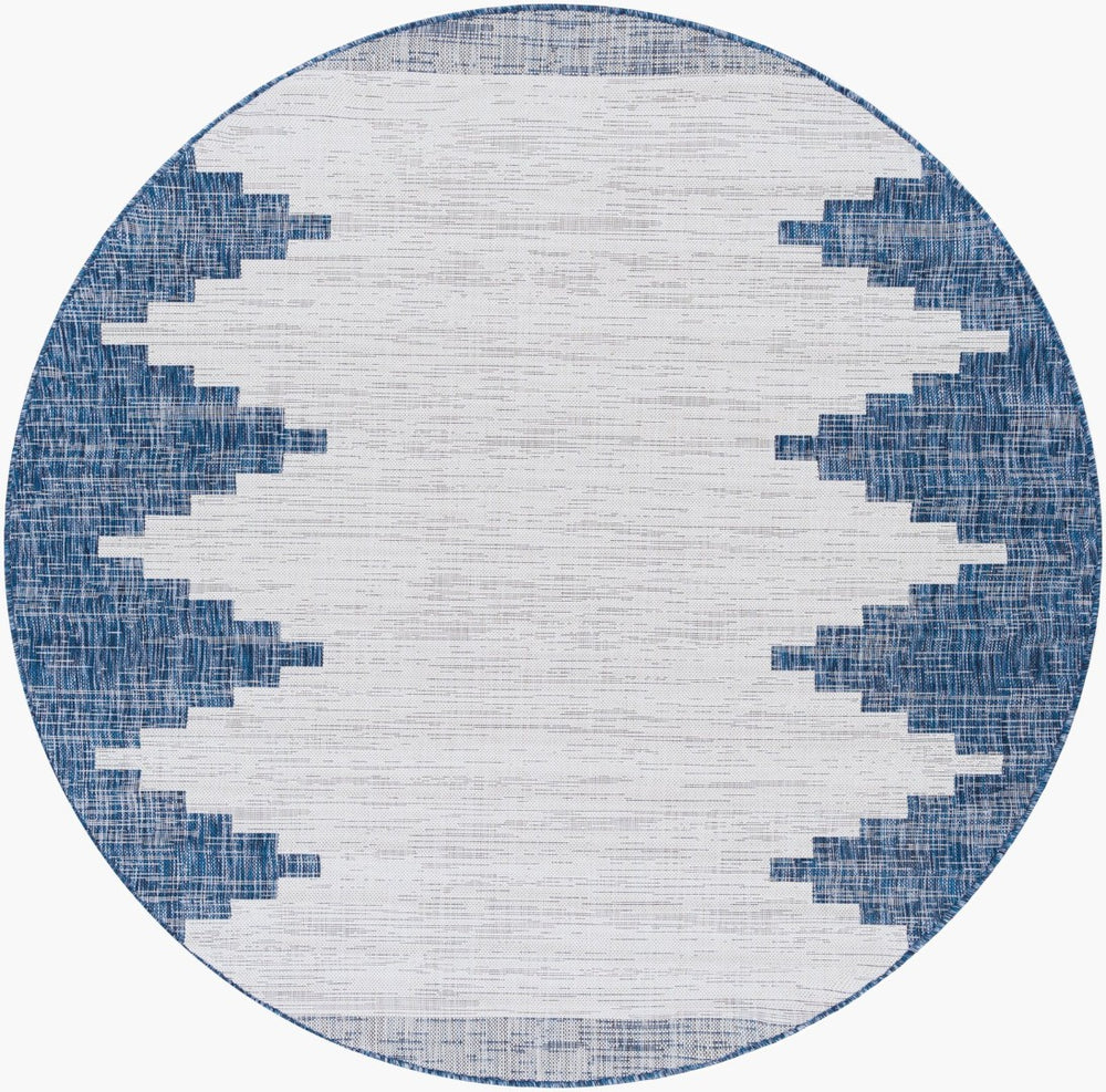 Livabliss Eagean Bohemian Global Flatweave Polypropylene Rug for Living Dining Entryway Spaces Dark Blue, Whit 6'7" x 6'7" Round EAG2355-67RD