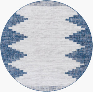 Livabliss Eagean Bohemian Global Flatweave Polypropylene Rug for Living Dining Entryway Spaces Dark Blue, Whit 6'7" x 6'7" Round EAG2355-67RD