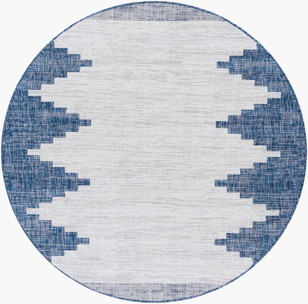 Livabliss Eagean Bohemian Global Flatweave Polypropylene Rug for Living Dining Entryway Spaces Dark Blue, Whit 6'7" x 6'7" Round EAG2355-67RD