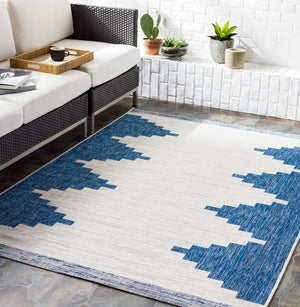 Livabliss Eagean Bohemian Global Flatweave Polypropylene Rug for Living Dining Entryway Spaces Dark Blue, Whit 8'10" x 12' EAG2355-81012