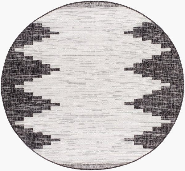 Livabliss Eagean Bohemian Geometric Polypropylene Accent Rug for Entryways and Small Spaces Black, White 6'7" x 6'7" Round EAG2356-67RD