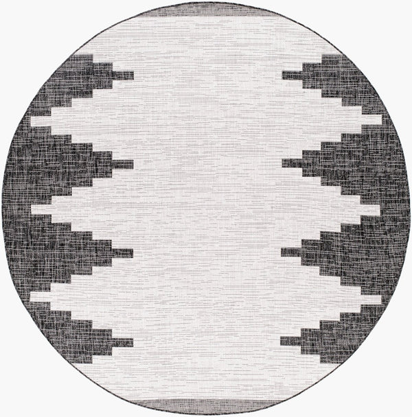 Livabliss Eagean Bohemian Geometric Polypropylene Accent Rug for Entryways and Small Spaces Black, White 7'10" x 7'10" Round EAG2356-710RD