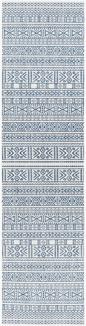 Livabliss Eagean Global Geometric Flatweave Polypropylene Rug for Entryways and Compact Spaces Dark Blue, Navy 2'7" x 12' EAG2357-2712