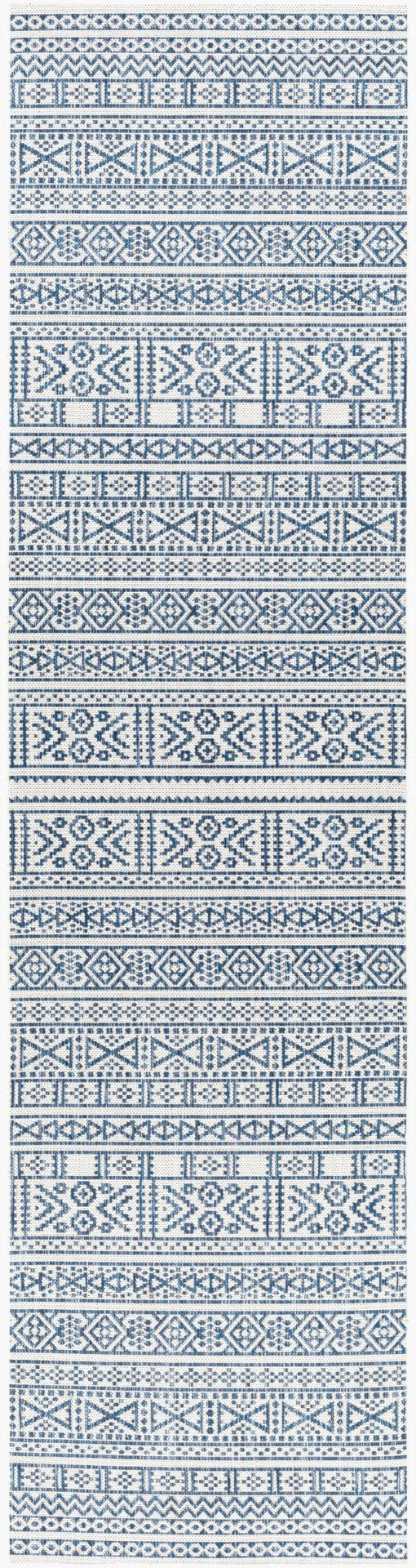 Livabliss Eagean Global Geometric Flatweave Polypropylene Rug for Entryways and Compact Spaces Dark Blue, Navy 2'7" x 12' EAG2357-2712