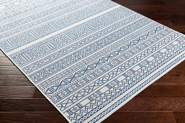 Livabliss Eagean Global Geometric Flatweave Polypropylene Rug for Entryways and Compact Spaces Dark Blue, Navy 6'7" x 6'7" Round EAG2357-67RD