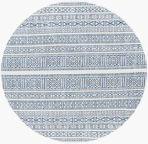 Livabliss Eagean Global Geometric Flatweave Polypropylene Rug for Entryways and Compact Spaces Dark Blue, Navy 6'7" x 6'7" Round EAG2357-67RD