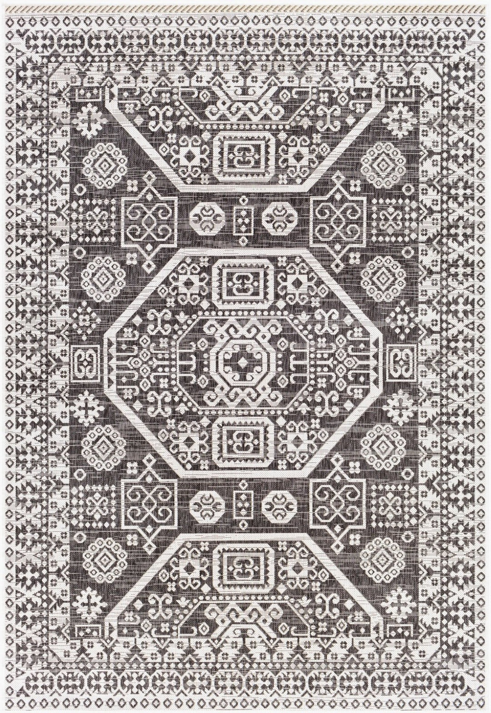 Livabliss Eagean Bohemian Global Pattern Polypropylene Low Pile Indoor Outdoor Area Rug Black, White 2' x 2'11" EAG2359-2211