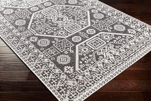 Livabliss Eagean Bohemian Global Pattern Polypropylene Low Pile Indoor Outdoor Area Rug Black, White 6'7" x 6'7" EAG2359-67RD