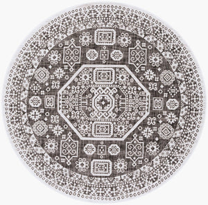 Livabliss Eagean Bohemian Global Pattern Polypropylene Low Pile Indoor Outdoor Area Rug Black, White 6'7" x 6'7" EAG2359-67RD