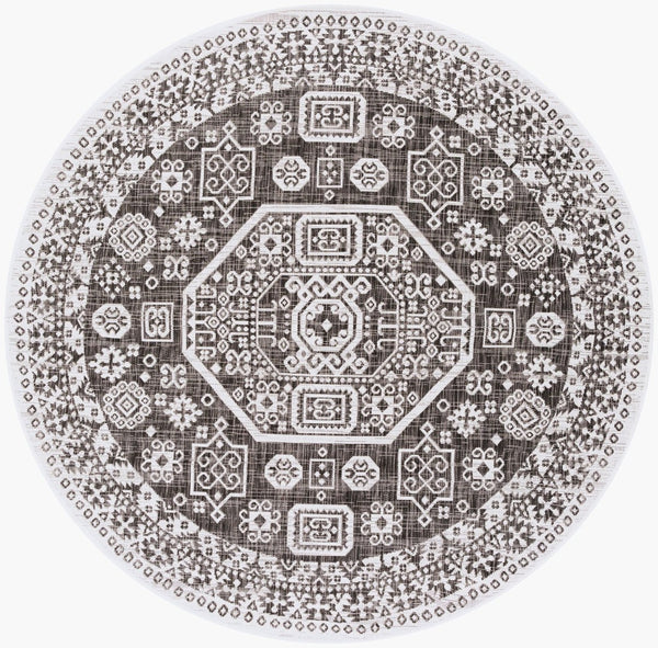 Livabliss Eagean Bohemian Global Pattern Polypropylene Low Pile Indoor Outdoor Area Rug Black, White 6'7" x 6'7" EAG2359-67RD