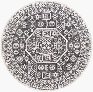 Livabliss Eagean Bohemian Global Pattern Polypropylene Low Pile Indoor Outdoor Area Rug Black, White 7'10" x 7'10" EAG2359-710RD