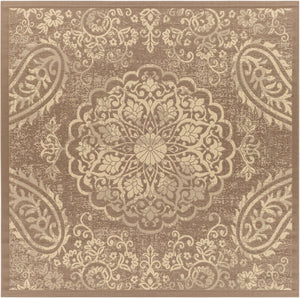 Livabliss Eagean Traditional Flatweave Polypropylene Rug Turkey Woven Square Living Room Dark Brown, Bei 6'7" x 6'7" EAG2362-67SQ