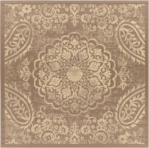 Livabliss Eagean Traditional Flatweave Polypropylene Rug Turkey Woven Square Living Room Dark Brown, Bei 6'7" x 6'7" EAG2362-67SQ