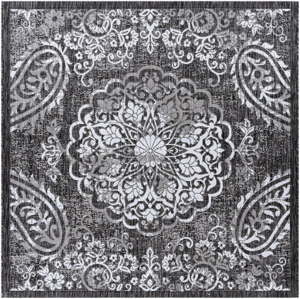 Livabliss Eagean Geometric Flatweave Polypropylene Rug Turkish Woven Indoor Outdoor Living Black, Charcoal 6'7" x 6'7" EAG2364-67SQ