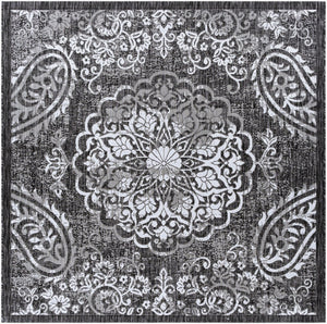 Livabliss Eagean Geometric Flatweave Polypropylene Rug Turkish Woven Indoor Outdoor Living Black, Charcoal 6'7" x 6'7" EAG2364-67SQ