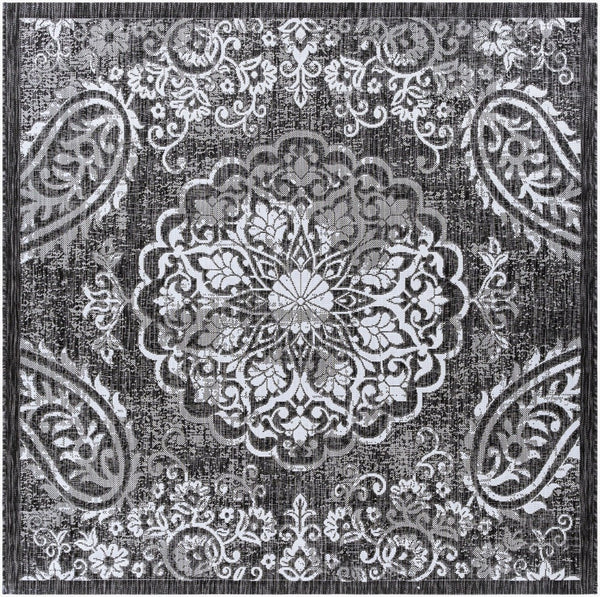 Livabliss Eagean Geometric Flatweave Polypropylene Rug Turkish Woven Indoor Outdoor Living Black, Charcoal 6'7" x 6'7" EAG2364-67SQ