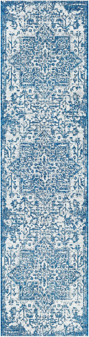 Livabliss Eagean Flatweave Polypropylene Rug Traditional Pattern for Patio and Entryway Use Dark Blue, Deni 2'7" x 10' EAG2377-2710