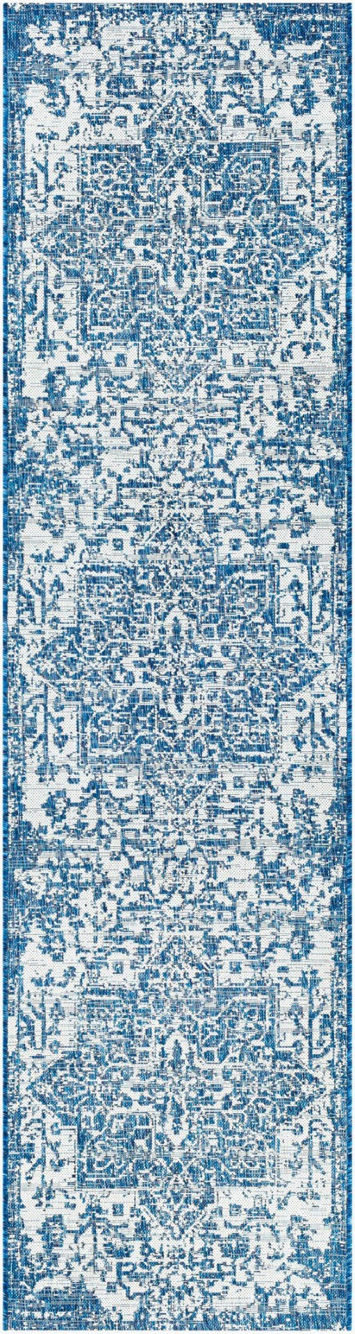 Livabliss Eagean Flatweave Polypropylene Rug Traditional Pattern for Patio and Entryway Use Dark Blue, Deni 2'7" x 10' EAG2377-2710