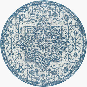 Livabliss Eagean Flatweave Polypropylene Rug Traditional Pattern for Patio and Entryway Use Dark Blue, Deni 6'7" x 6'7" Round EAG2377-67RD
