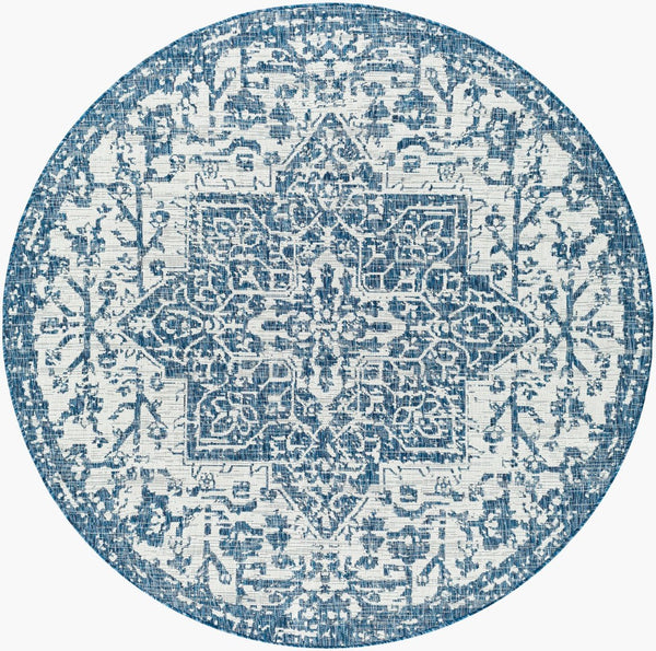 Livabliss Eagean Flatweave Polypropylene Rug Traditional Pattern for Patio and Entryway Use Dark Blue, Deni 6'7" x 6'7" Round EAG2377-67RD