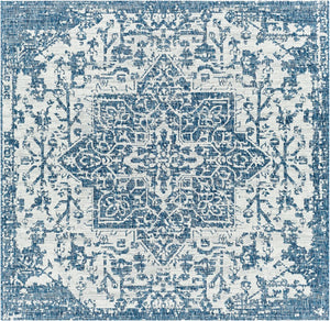 Livabliss Eagean Flatweave Polypropylene Rug Traditional Pattern for Patio and Entryway Use Dark Blue, Deni 6'7" x 6'7" Square EAG2377-67SQ