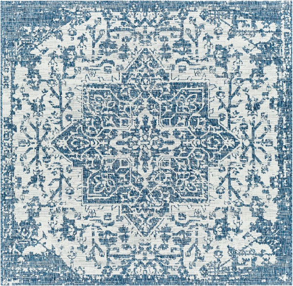 Livabliss Eagean Flatweave Polypropylene Rug Traditional Pattern for Patio and Entryway Use Dark Blue, Deni 6'7" x 6'7" Square EAG2377-67SQ