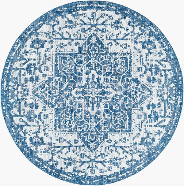 Livabliss Eagean Flatweave Polypropylene Rug Traditional Pattern for Patio and Entryway Use Dark Blue, Deni 7'10" x 7'10" EAG2377-710RD