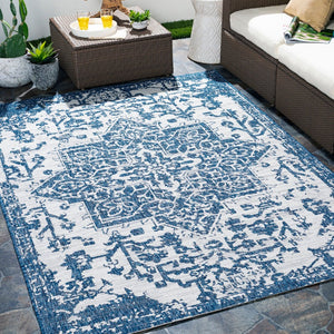 Livabliss Eagean Flatweave Polypropylene Rug Traditional Pattern for Patio and Entryway Use Dark Blue, Deni 6'7" x 6'7" Square EAG2377-67SQ