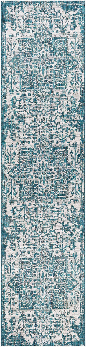 Livabliss Eagean Flatweave Polypropylene Accent Rug Traditional Pattern for Entryways and Small Spaces Teal, Black 2'7" x 12' EAG2378-2712