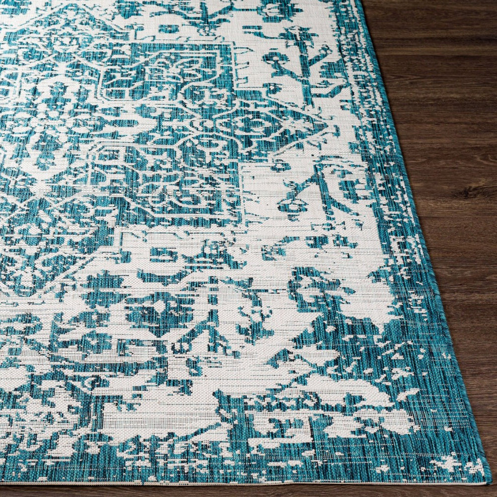 Livabliss Eagean Flatweave Polypropylene Accent Rug Traditional Pattern for Entryways and Small Spaces Teal, Black 8'10" x 12' EAG2378-81012