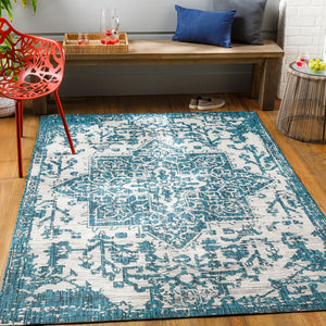 Livabliss Eagean Flatweave Polypropylene Accent Rug Traditional Pattern for Entryways and Small Spaces Teal, Black 8'10" x 12' EAG2378-81012