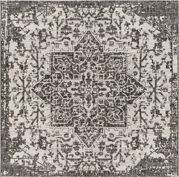 Livabliss Eagean Geometric Flatweave Polypropylene Runner Rug for Entryways and Outdoor Patios Black, Charcoal 6'7" x 6'7" EAG2379-67SQ