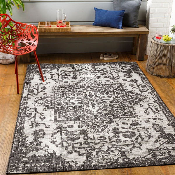 Livabliss Eagean Geometric Flatweave Polypropylene Runner Rug for Entryways and Outdoor Patios Black, Charcoal 6'7" x 6'7" EAG2379-67SQ