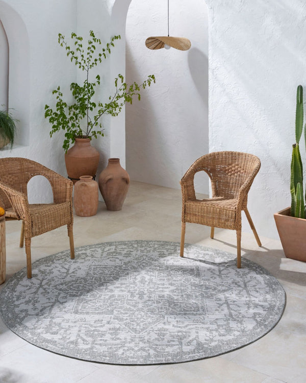 Livabliss Eagean Flatweave Polypropylene Area Rug Traditional Pattern for High Traffic Spaces Gray, Oatmeal 7'10" x 7'10" Square EAG2380-710SQ