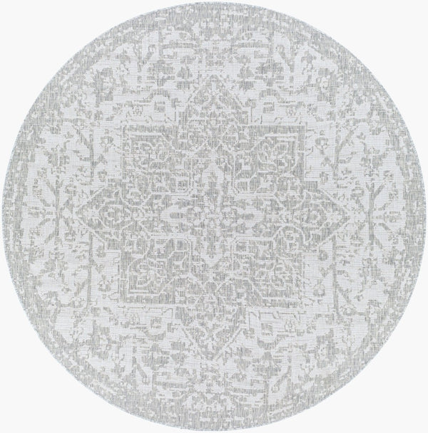 Livabliss Eagean Flatweave Polypropylene Area Rug Traditional Pattern for High Traffic Spaces Gray, Oatmeal 7'10" x 7'10" Round EAG2380-710RD