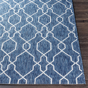 Livabliss Eagean Flatweave Turkish Geometric Polypropylene Rug for Indoor Outdoor High Traffic Areas Dark Blue, Deni 6'7" x 6'7" EAG2381-67RD